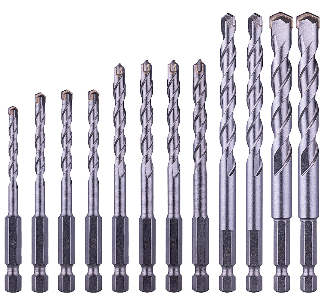 9-Piece Metric Carbide Tipped Masonry Drill Bit Set with 1/4 Hex Shank for Concrete, Brick, Block &amp; Stone, Sizes 5.5(x3)-6.5(x3)-7-8-10mm