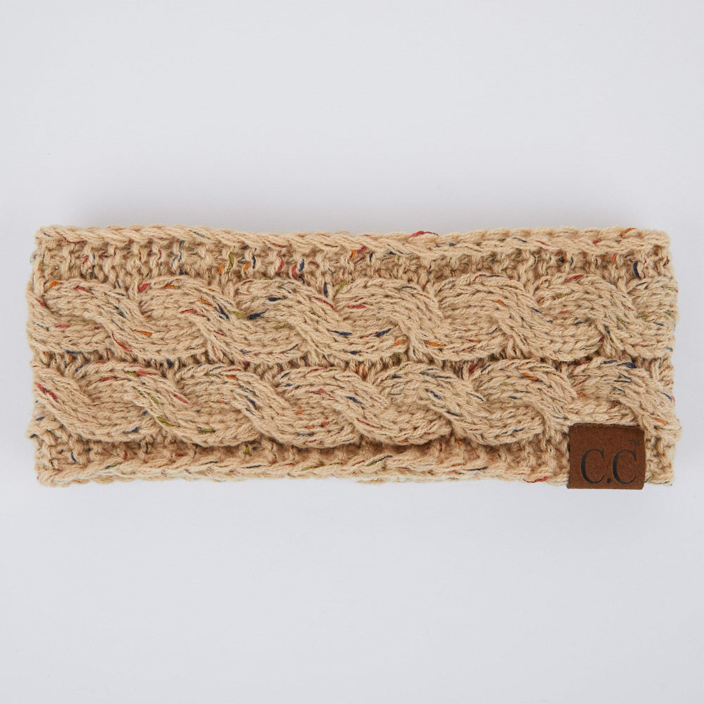 Winter Fuzzy Fleece Lined Thick Knitted Headband Headwrap Earwarmer (HW-33) (Latte-Confetti)