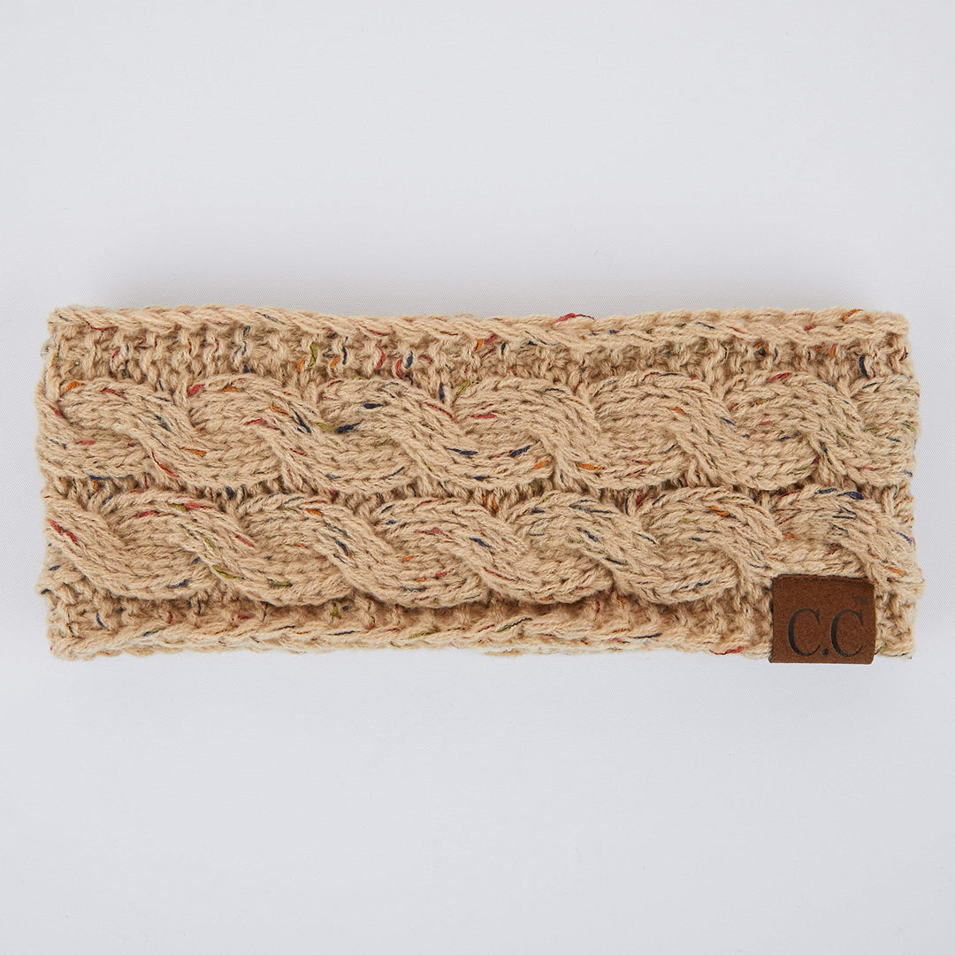 Winter Fuzzy Fleece Lined Thick Knitted Headband Headwrap Earwarmer (HW-33) (Latte-Confetti)