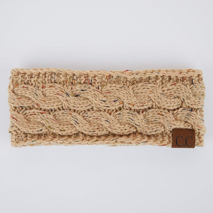Winter Fuzzy Fleece Lined Thick Knitted Headband Headwrap Earwarmer (HW-33) (Latte-Confetti)