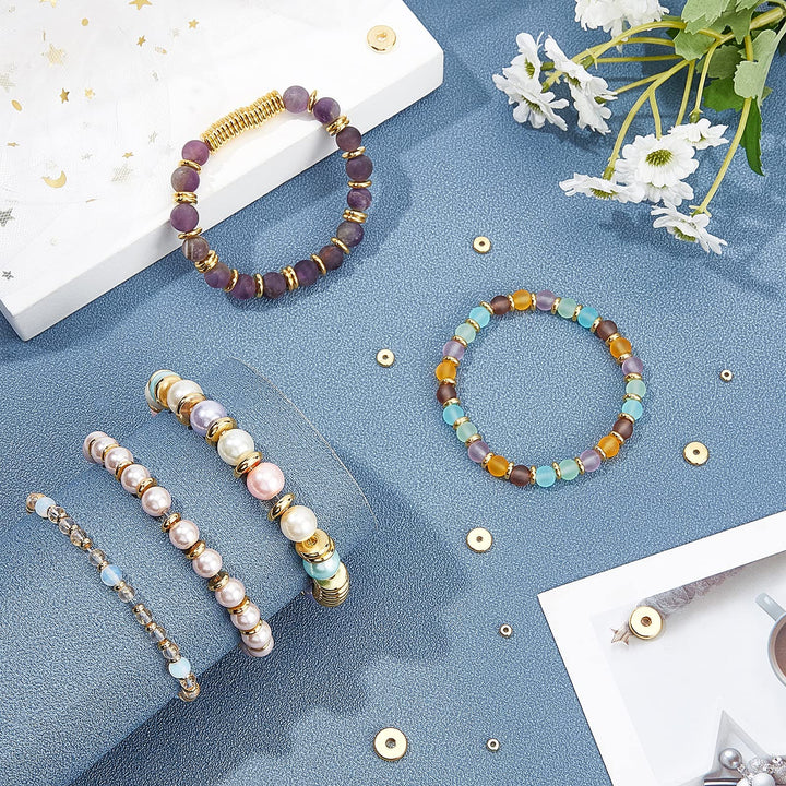 250pcs 5 Size Flat Round Golden Brass Disc Rondelle Spacer Beads Jewelry Metal Spacers for Bracelet Necklace Jewelry Making