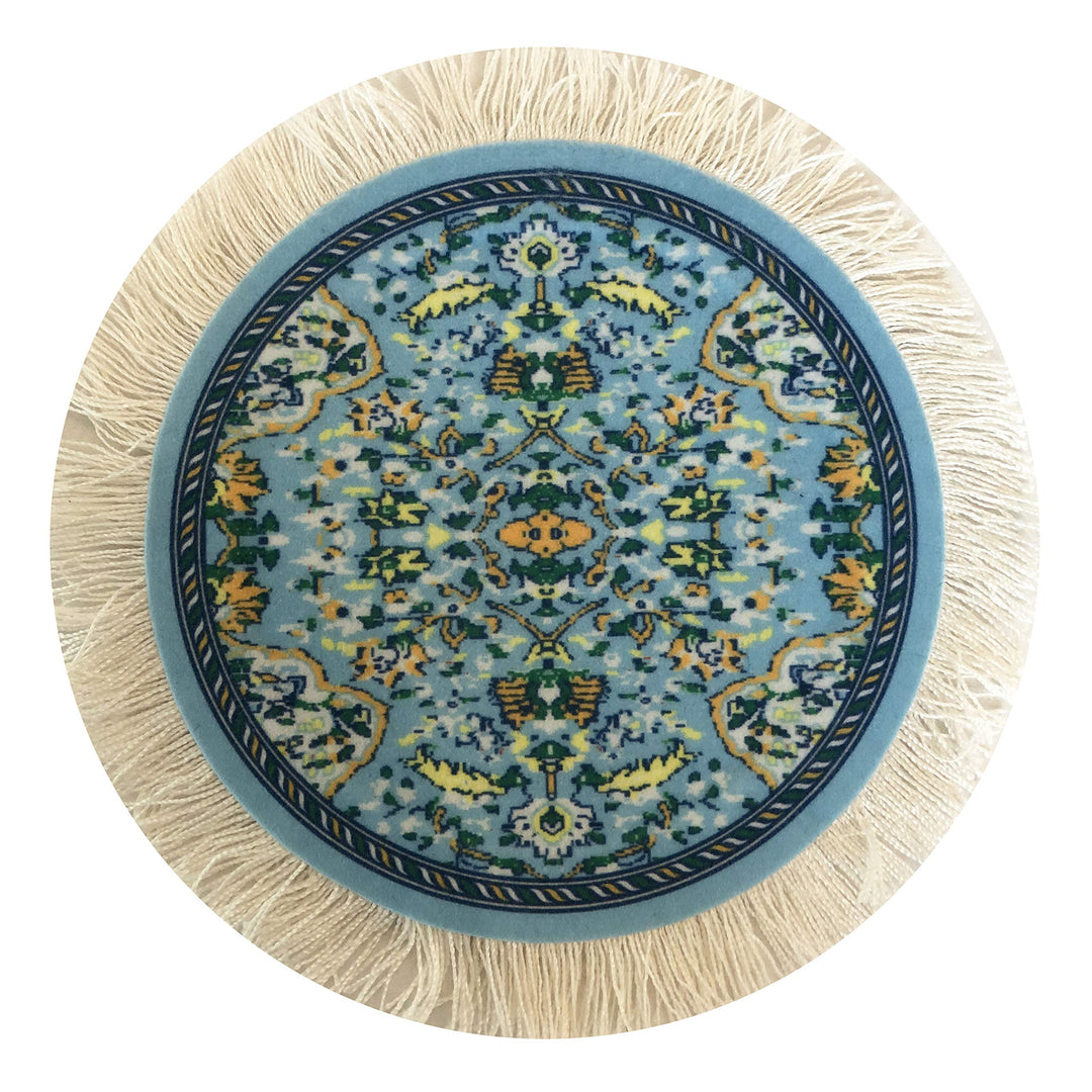 Carpet Coasters, Set of 4 Turkish Rug Style Table Drink mats, Absorbent Kitchen and Dining Accessories, Spill &amp; drip Protection, Round