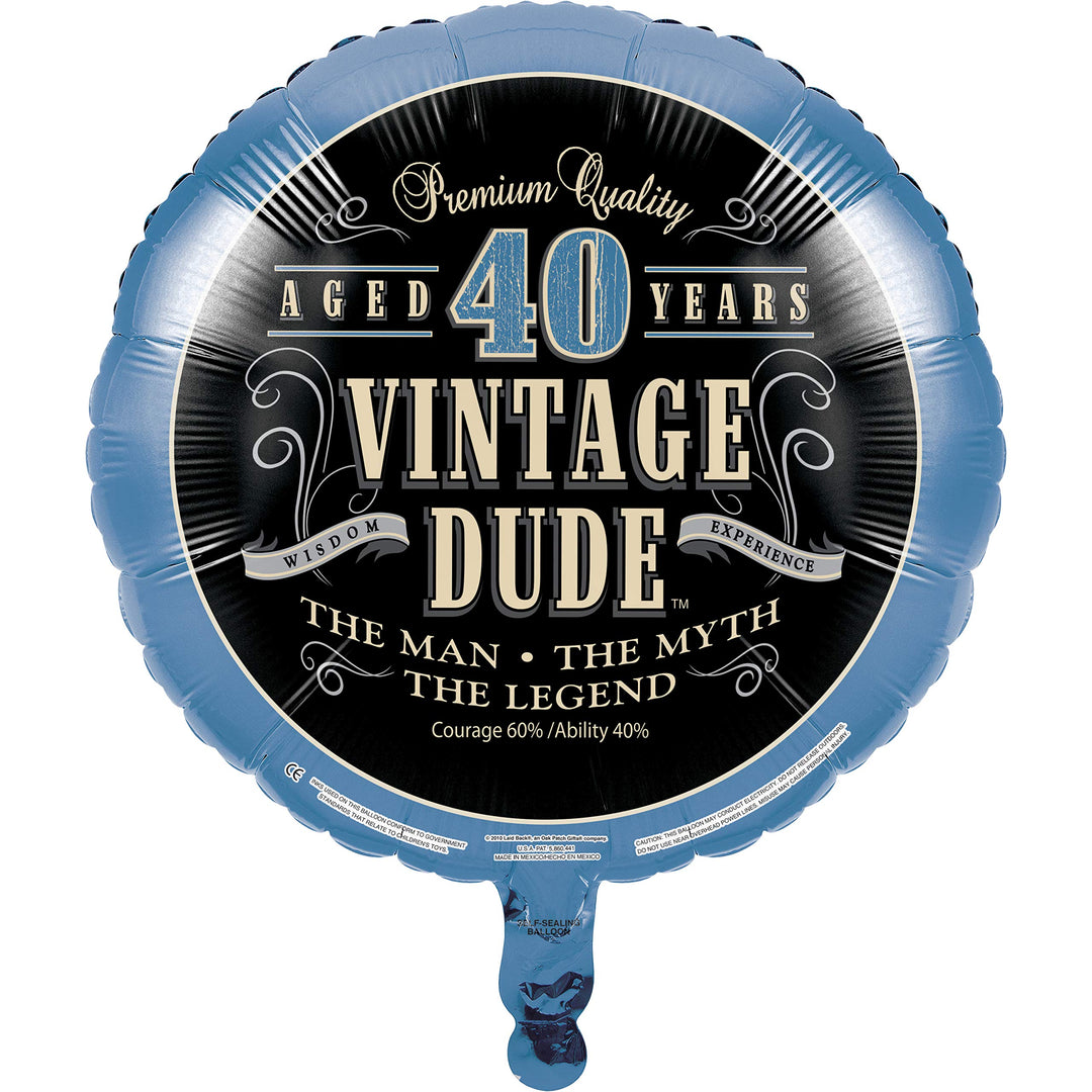 Vintage Dude 40th Birthday 2-Sided Round Mylar Balloon