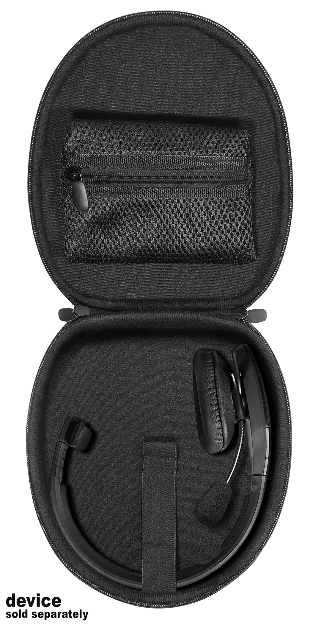 Headset Case for VXI BlueParrott B450-XT, B450-XT -204010-C, B350-XT, B250-XTS, C400-XT, Mesh Pocket for Cable, Amplifier and Other Accessories, Detachable Wrist Strap (Black with Black Zip)