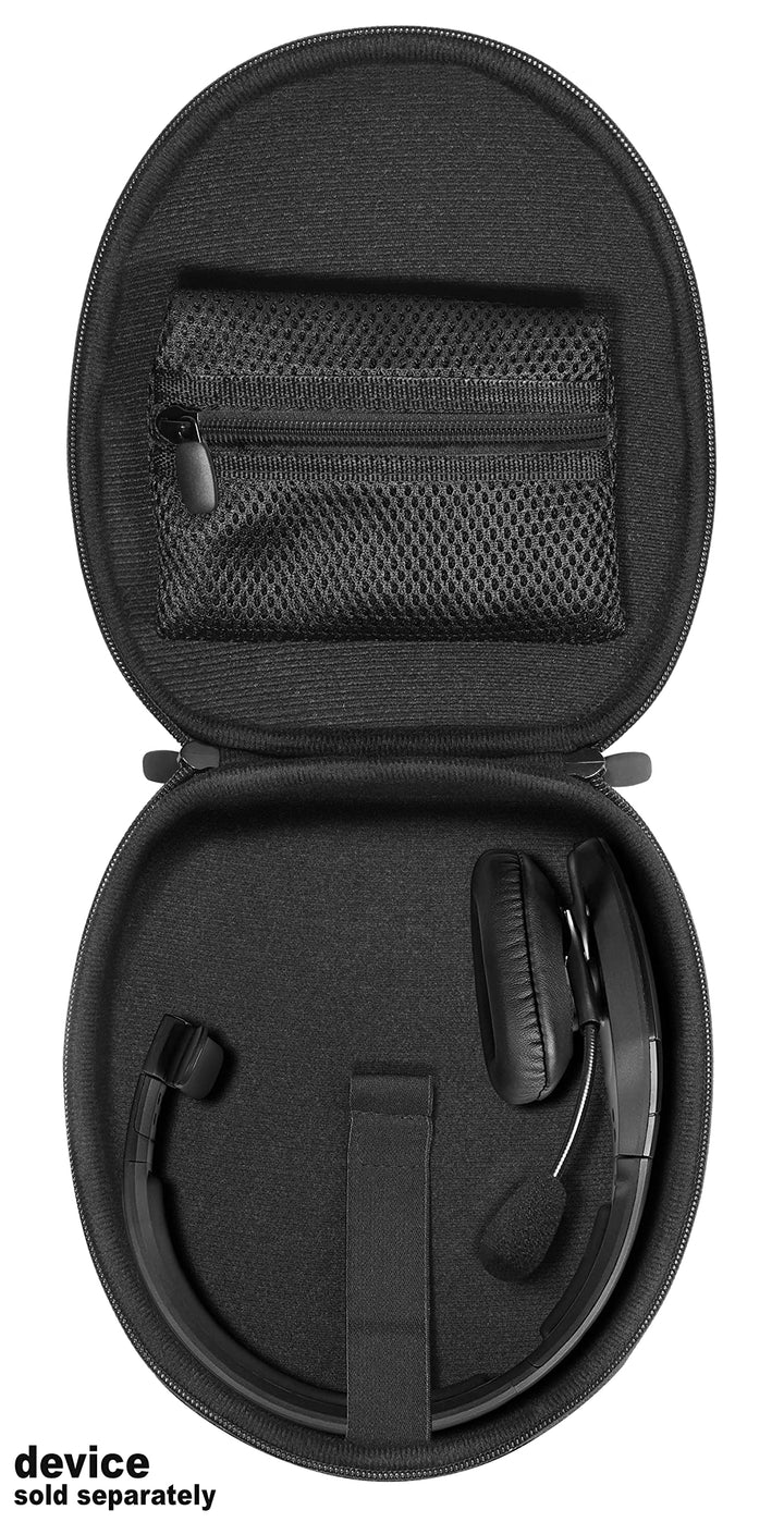 Headset Case for VXI BlueParrott B450-XT, B450-XT -204010-C, B350-XT, B250-XTS, C400-XT, Mesh Pocket for Cable, Amplifier and Other Accessories, Detachable Wrist Strap (Black with Black Zip)