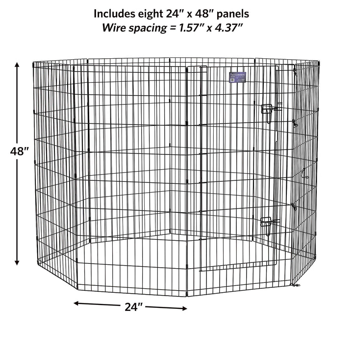 Dog Exercise Pen &amp; Playpen, 24 W x 48 H, with Door, Black