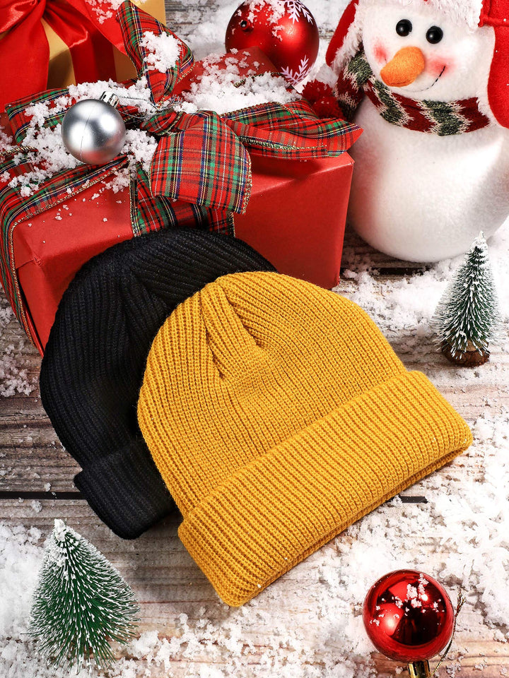 SATINIOR 2 Pcs Trawler Beanie Watch Hat Roll up Edge Skullcap Fisherman Beanie Unisex Cap Winter Warm