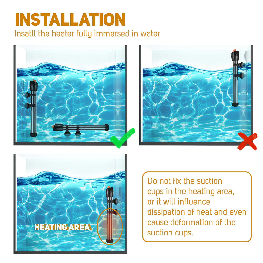 Submersible Aquarium Heater,100W Adjustable Fish Tahk Heater with 2 Suction Cups Free Thermometer Suitable for Marine Saltwater and Freshwater