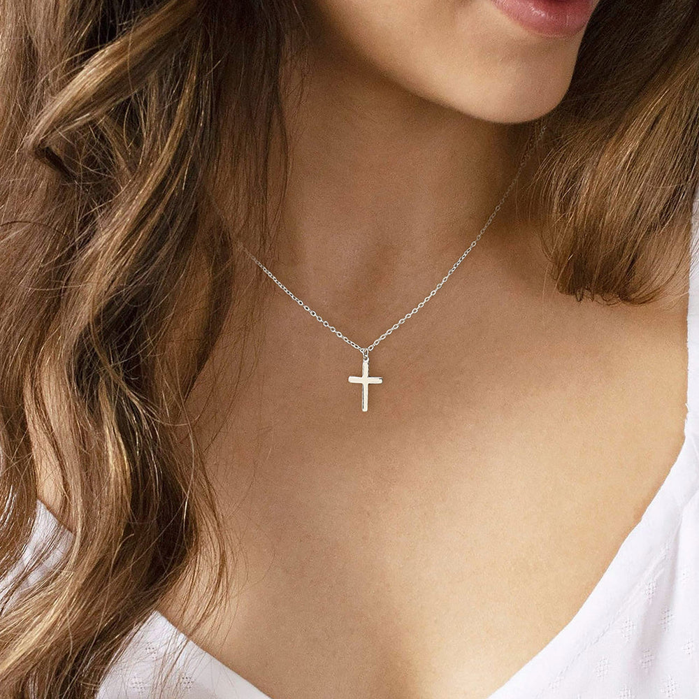 Tewiky Silver Necklace for Women, Simple Silver Cross N