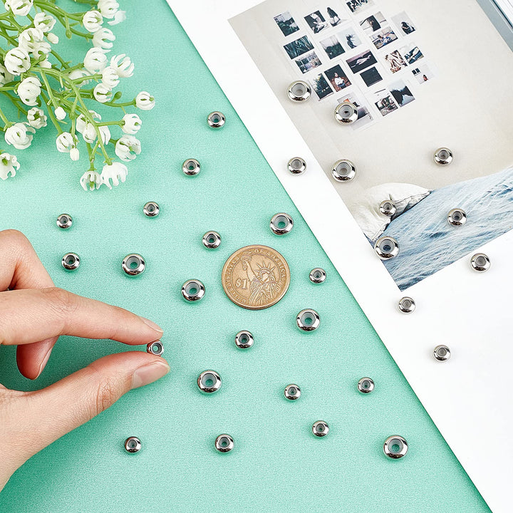 304 Stainless Steel Slider Beads 30pcs Stopper Beads 7mm 8mm 10mm Adjustable Beads Slider Metal Loose Beads with Rubber Inside for Bracelets Necklaces Chain Jewelry Making Hole: 1~3mm