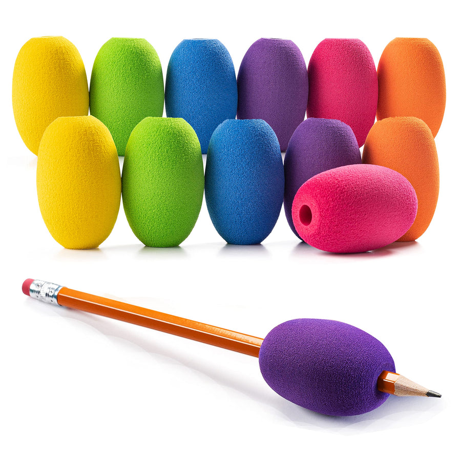 Egg Pen-Pencil Grips for Kids and Adults Colorful, Cushioned Holders for Handwriting, Drawing, Coloring - Ergonomic Right or Left-Handed Use - Reusable (12-Pack)
