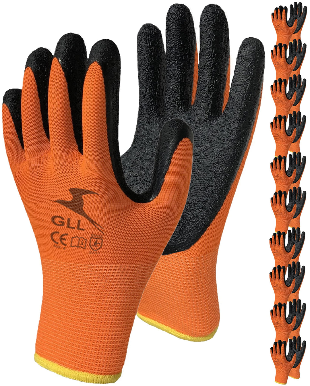 Rubber Coated Safety Work Gloves - 10-Pair Pack, Firm Grip, General Purpose, Repairing and Construction, for Men and Women (Size Large Fits Most, Orange)