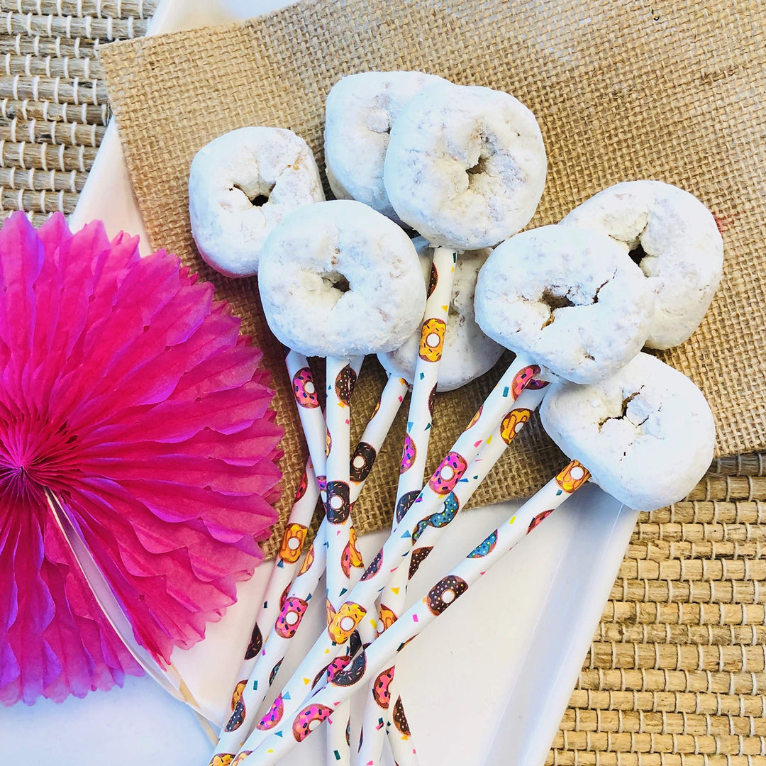 Doughnut Themed Paper Straws - Donut Colors Pink Blue Y