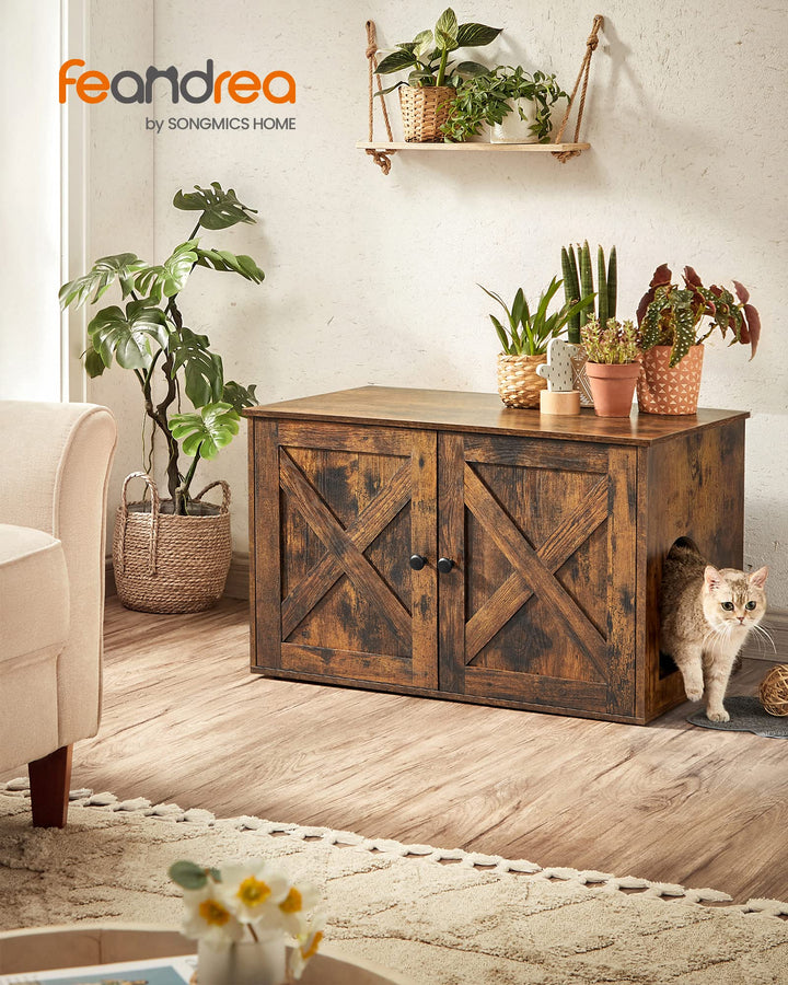 Cat Litter Box Enclosure, Litter Box Furniture Hidden with Removable Divider, Indoor Cat House, End Table, 31.5 x 20.9 x 19.7 Inches, Rustic Brown UPCL002X01
