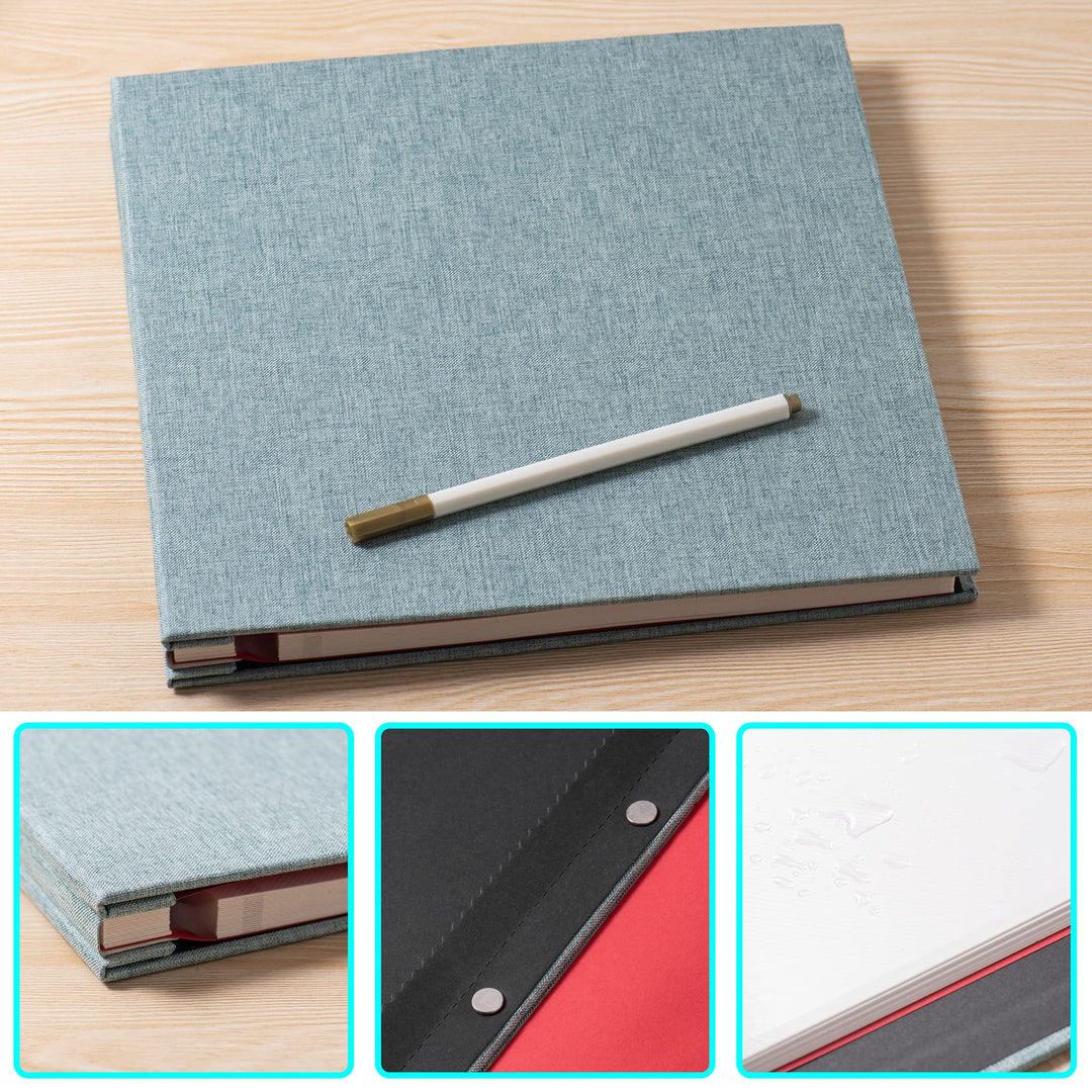 Photo Album Self Adhesive 3x5 4x6 5x7 6x8 8x10 8.5x11 11x10.6 Magnetic Scrapbook Album DIY Length 11x10.6 Inch 40 Pages Linen Cover DIY Photo Album with A Metallic Pen and DIY Accessories(Green)