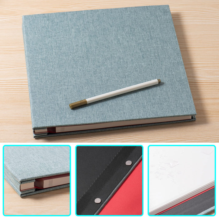 Photo Album Self Adhesive 3x5 4x6 5x7 6x8 8x10 8.5x11 11x10.6 Magnetic Scrapbook Album DIY Length 11x10.6 Inch 40 Pages Linen Cover DIY Photo Album with A Metallic Pen and DIY Accessories(Green)