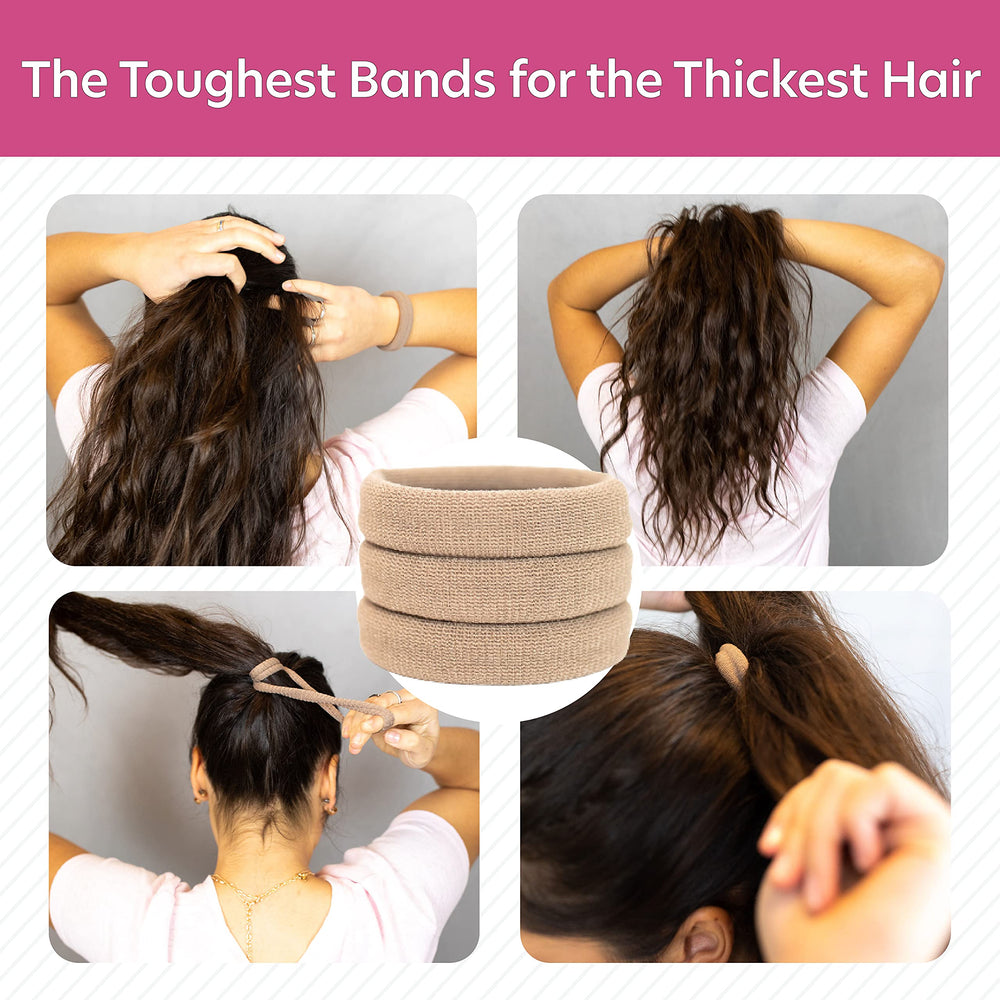 - The Ultimate Hair Ties for Thick Heavy or Curly Hair. No Slipping Damage Breaking or Stretching Out. Seamless Ponytail Holders Scrunchies Sports Hair Ties for Thick Hair (Lt Brown 3 Pcs)