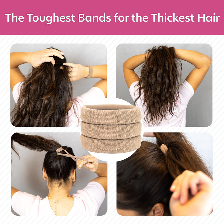 - The Ultimate Hair Ties for Thick Heavy or Curly Hair. No Slipping Damage Breaking or Stretching Out. Seamless Ponytail Holders Scrunchies Sports Hair Ties for Thick Hair (Lt Brown 3 Pcs)
