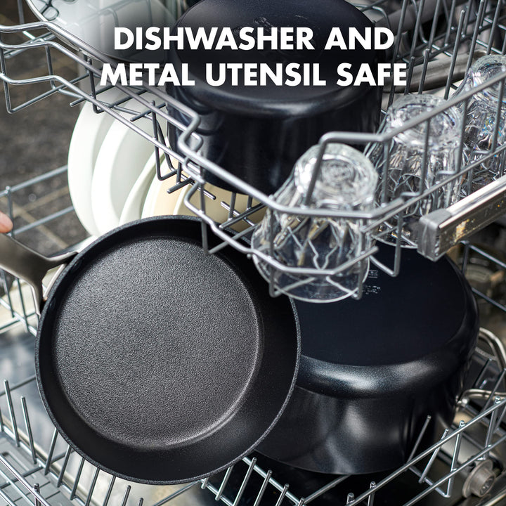SearSmart Hard Anodized Healthy Ceramic Nonstick, 8 Frying Pan Skillet, PFAS-Free, Textured Surface, Dishwasher Safe, Black
