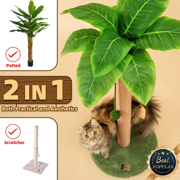 Cat Scratching Post Cat Scratcher 33 inch Tall Scratching Post with Sisal Rope for Indoor Cats Large Cat Scratching Post sisal cat Scratcher Cute for Kitten Scratching Post Green