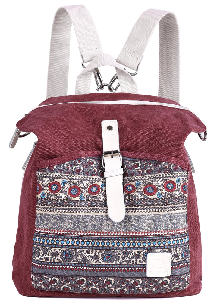 Women Backpack Canvas Rucksack Ladies Fashion Shoulder Bag (Maroon)