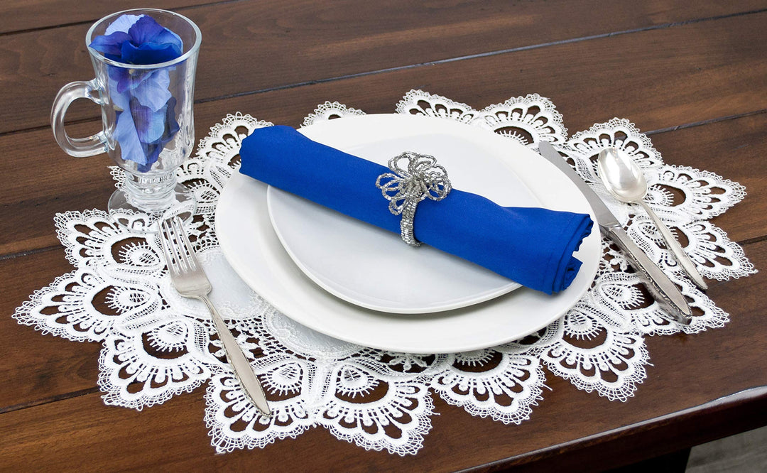 White European Lace and Antique Jacquard Fabric Peacock Tail Lace Place mat, Doily, End Table Cover (13Wx20L)