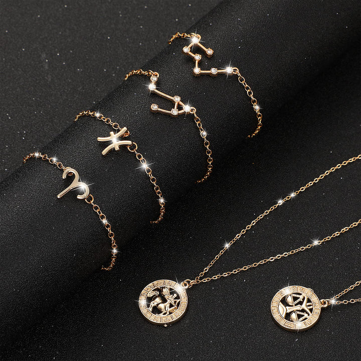 72 Pieces Zodiac Charms Set, Includes 36 Sign Letter Rhinestone Symbol Charm Pendant, 36 Zodiac Charm Necklace Display Cards with 6 Necklace Chains and 48 Split Rings for Jewelry Making