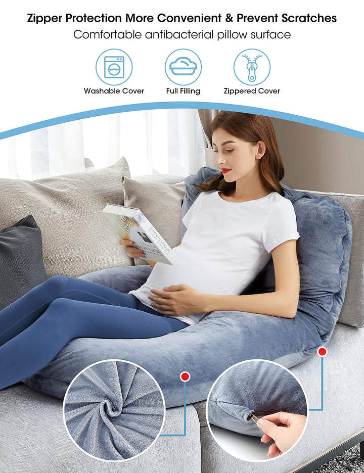 OTTOLIVES Pregnancy Pillows, U Shaped Full Body Pregnancy Pillows for Sleeping, 57 Inch Maternity Pillow with Removable Cover - Support for Head, Back, Belly, HIPS, Legs for Pregnant Women, Grey
