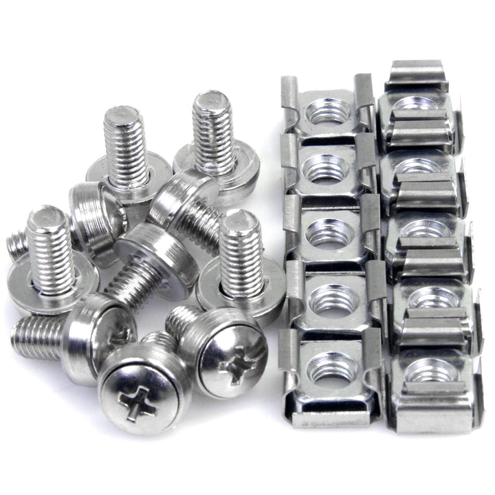 M6 Screws and Cage Nuts - 50 Pack - M6 Mounting Screws and Cage Nuts for Server Rack and Cabinet - Silver (CABSCREWM6)