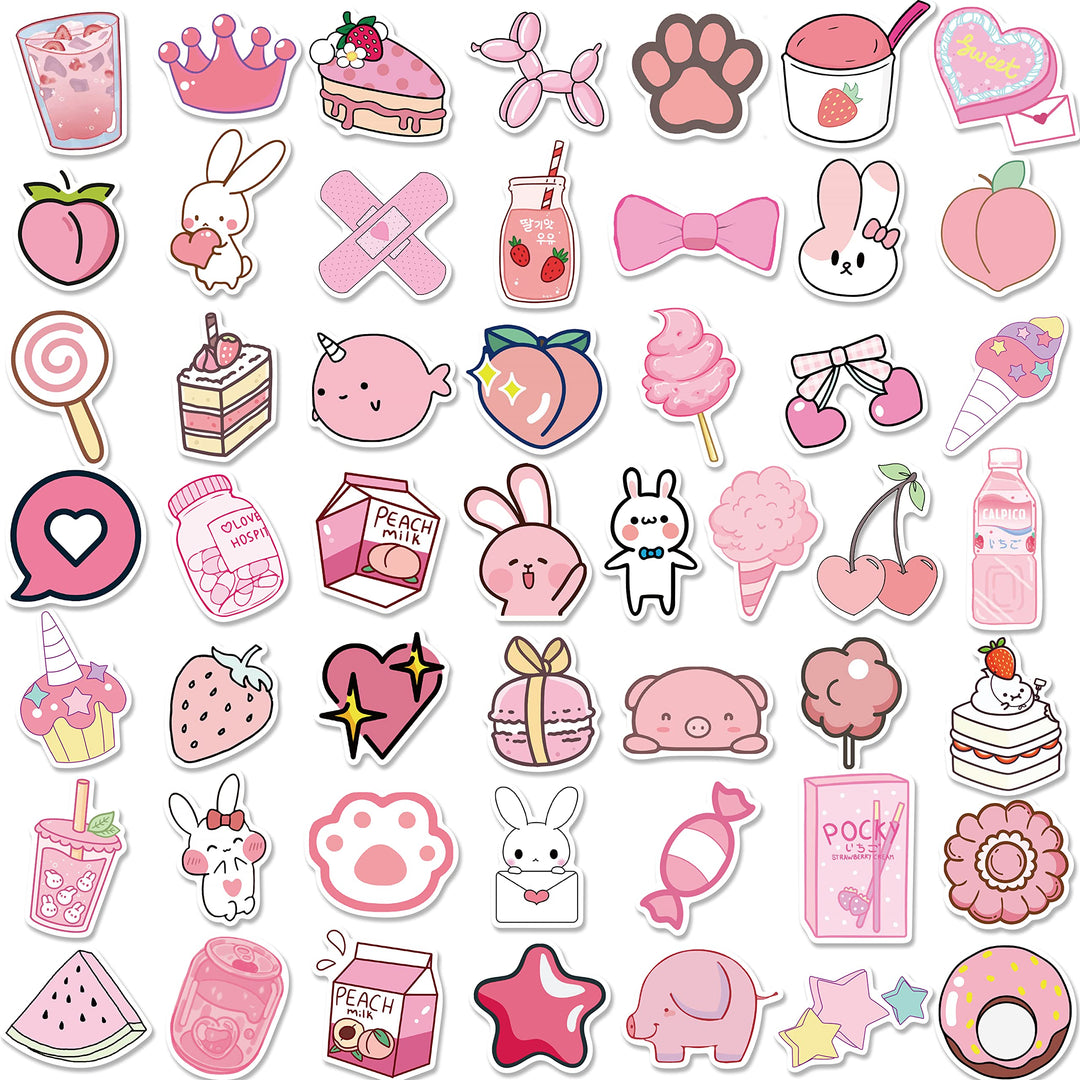 Kawaii Stickers for Water Bottles - 100Pcs Cute Vsco Aesthetic Stickers Purple Stickers Laptop Stickers for Kids Teens Girls (Pink&amp;Purple)