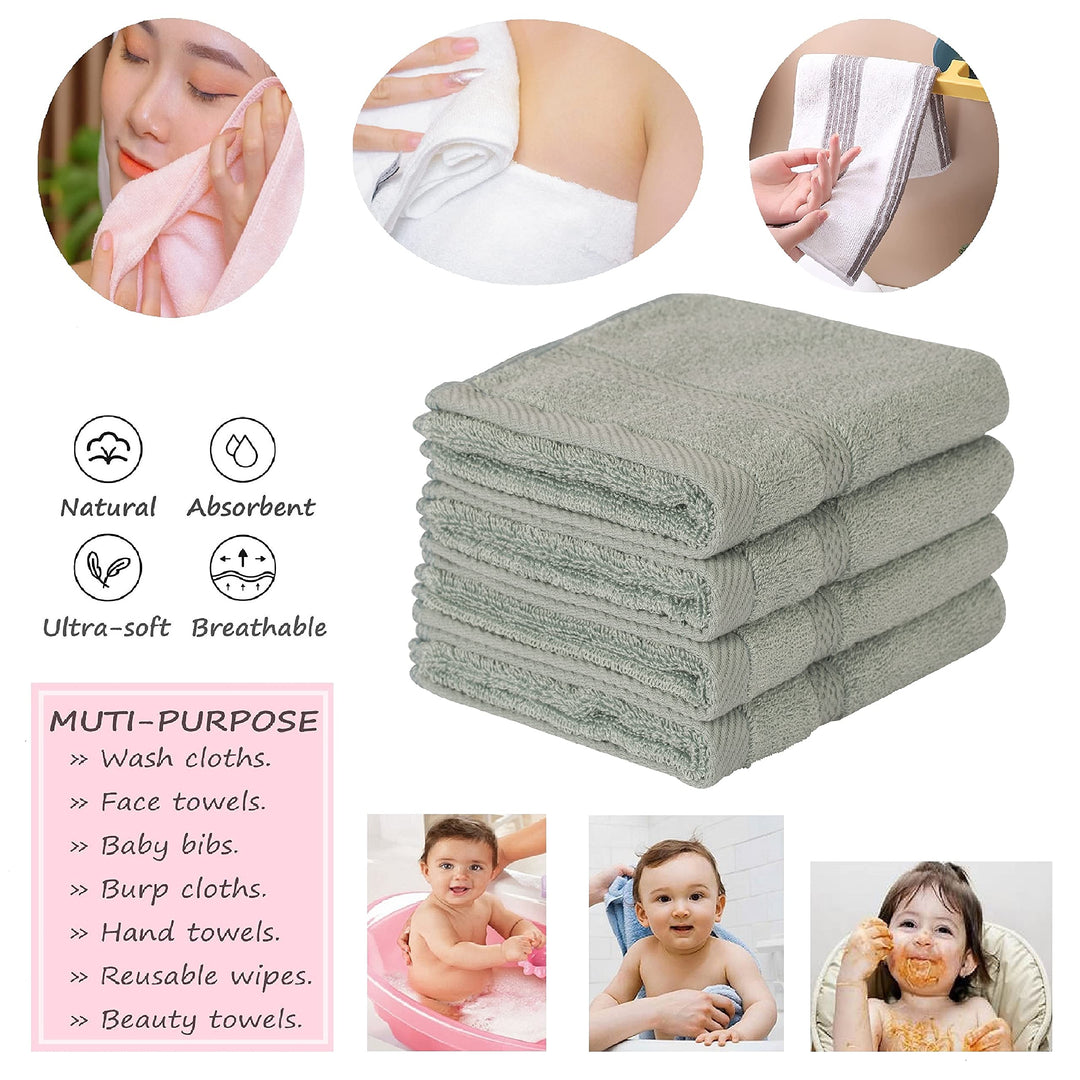 4 Pcs Blush Green Fingertip Towels for Bathroom - 11 x 18 Inches, Extra Absorbent and Soft Terry Towels for Sensitive Skin, Quick Dry