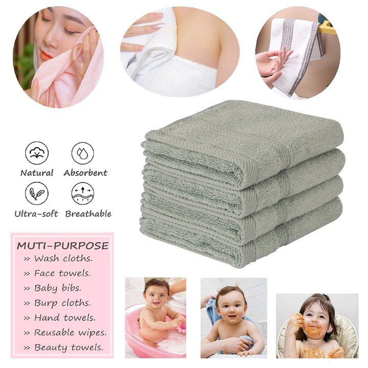 4 Pcs Blush Green Fingertip Towels for Bathroom - 11 x 18 Inches, Extra Absorbent and Soft Terry Towels for Sensitive Skin, Quick Dry