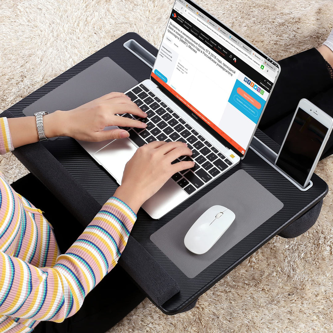 Extra Large Lap Laptop Desk- Home Office Portable LapDesk with Mouse Pad &amp; Wrist Rest for Notebook/MacBook/Tablet, Sofa Bed Working, Writing, Drawing (Carbon Black, Fit Up to 17-inch Laptops)