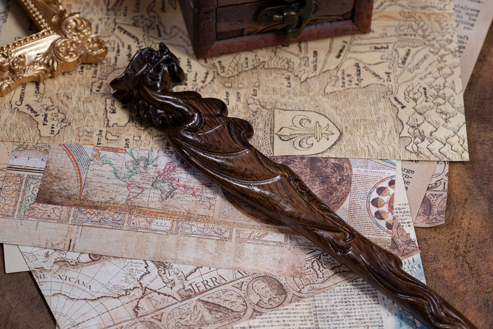 Hand Carved Dragon Magic Wand, Wooden Wands for Collectible Cosplay, Wizard Wands 15' Magical Gift for Children and Adults on Halloween, Christmas (Dragon Wand)