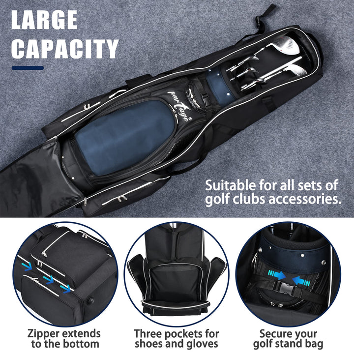 Golf Travel Bag with Wheels,Golf Travel Case for Airlines, 600D Heavy Duty Oxford -Black
