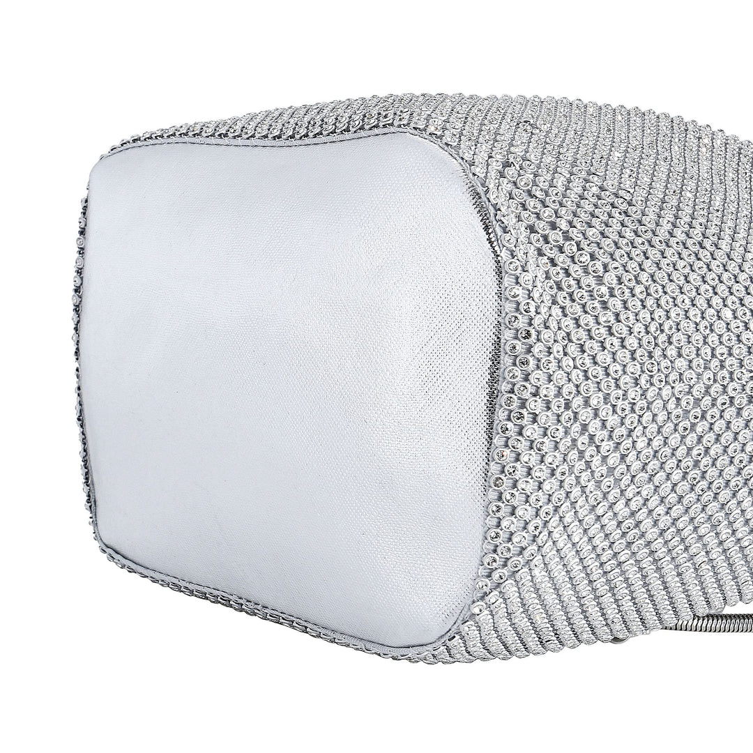 Women Rhinestones Crystal Clutch Mini Evening Bags Bucket Bag Party Prom Wedding Small Shoulder Cross-body Purses (Mini, Silver)