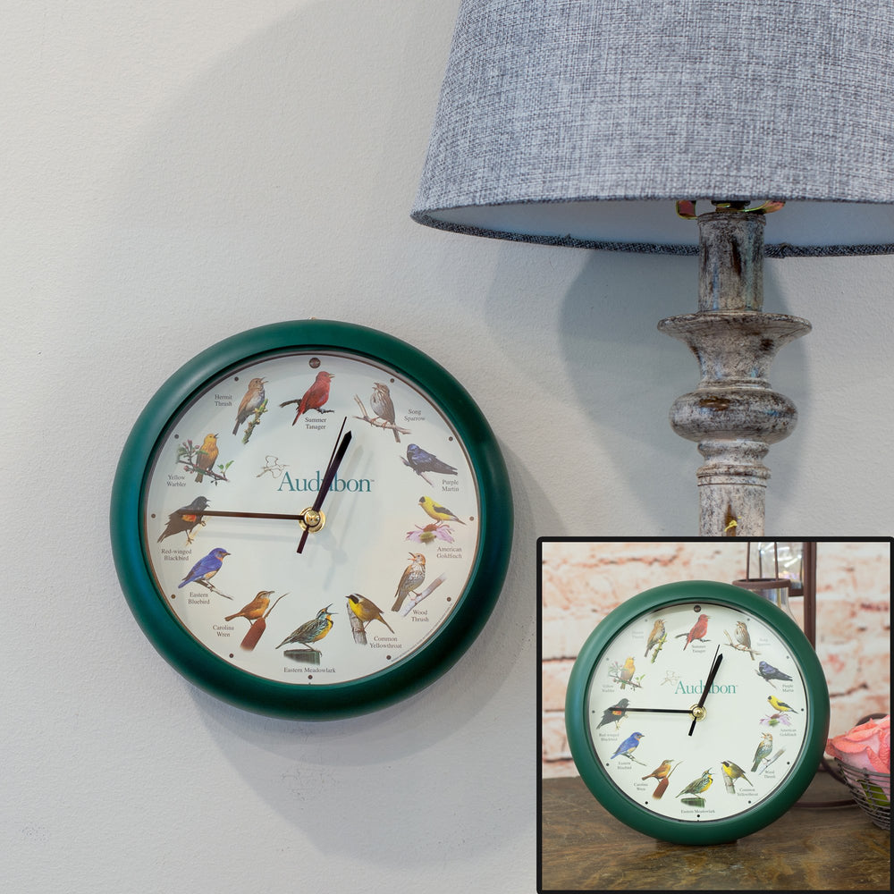 Audubon Singing Bird Wall/Desk Clock, 8 Inch