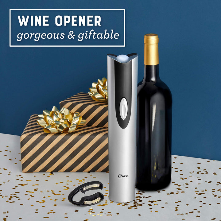 Oster Cordless Electric Wine Bottle Opener with Foil Cutter, FFP, One, Silver