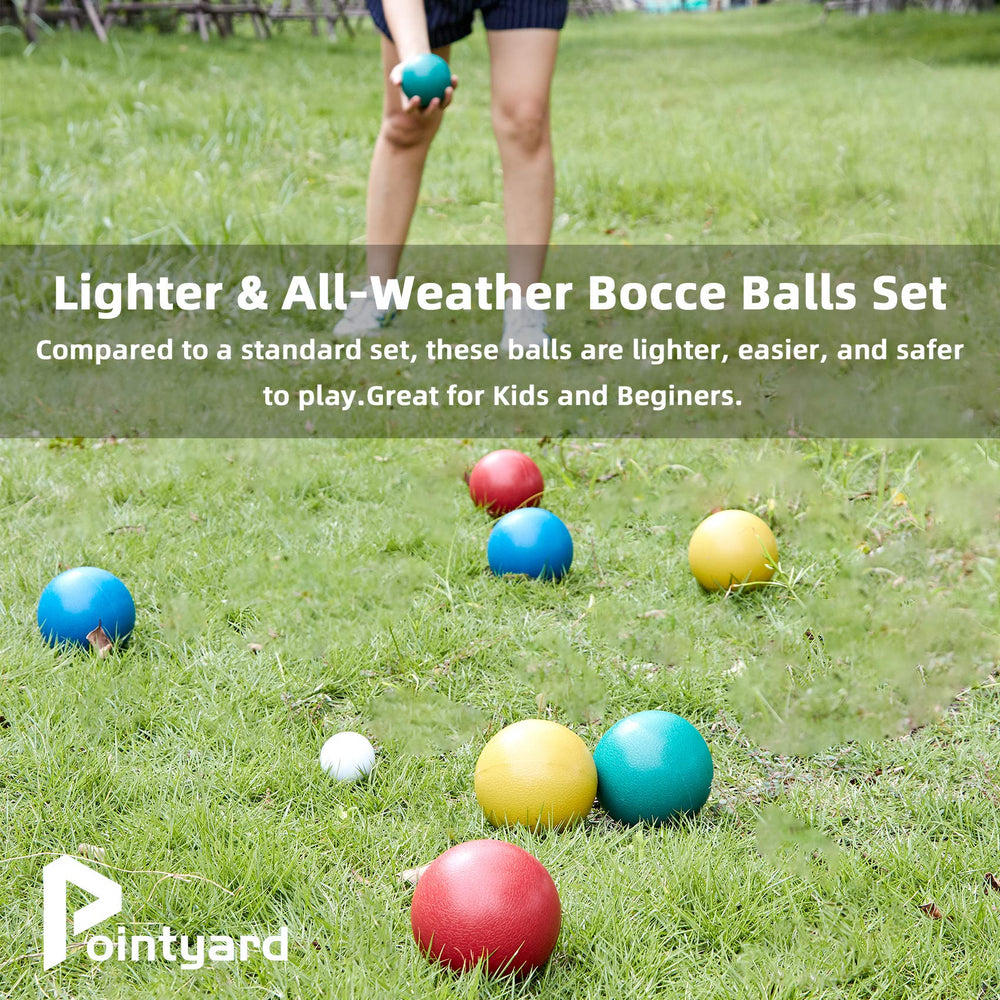 84mm Bocce Ball Set, Outdoor Games for Adults and Family, Backyard Ball Set with 8 PE Bocce Balls & 1 Pallino & Carry Bag & Measuring Tape for Kids Teens Beginners