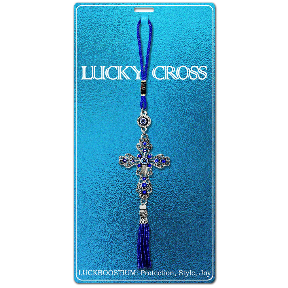 Luckboostium Cross Evil Eye Car Charm - Rear View Mirror Accessories - Evil Eye Crystal Cute Keychain - Evil Eye for Door or Home Office - for Good Luck and Protection