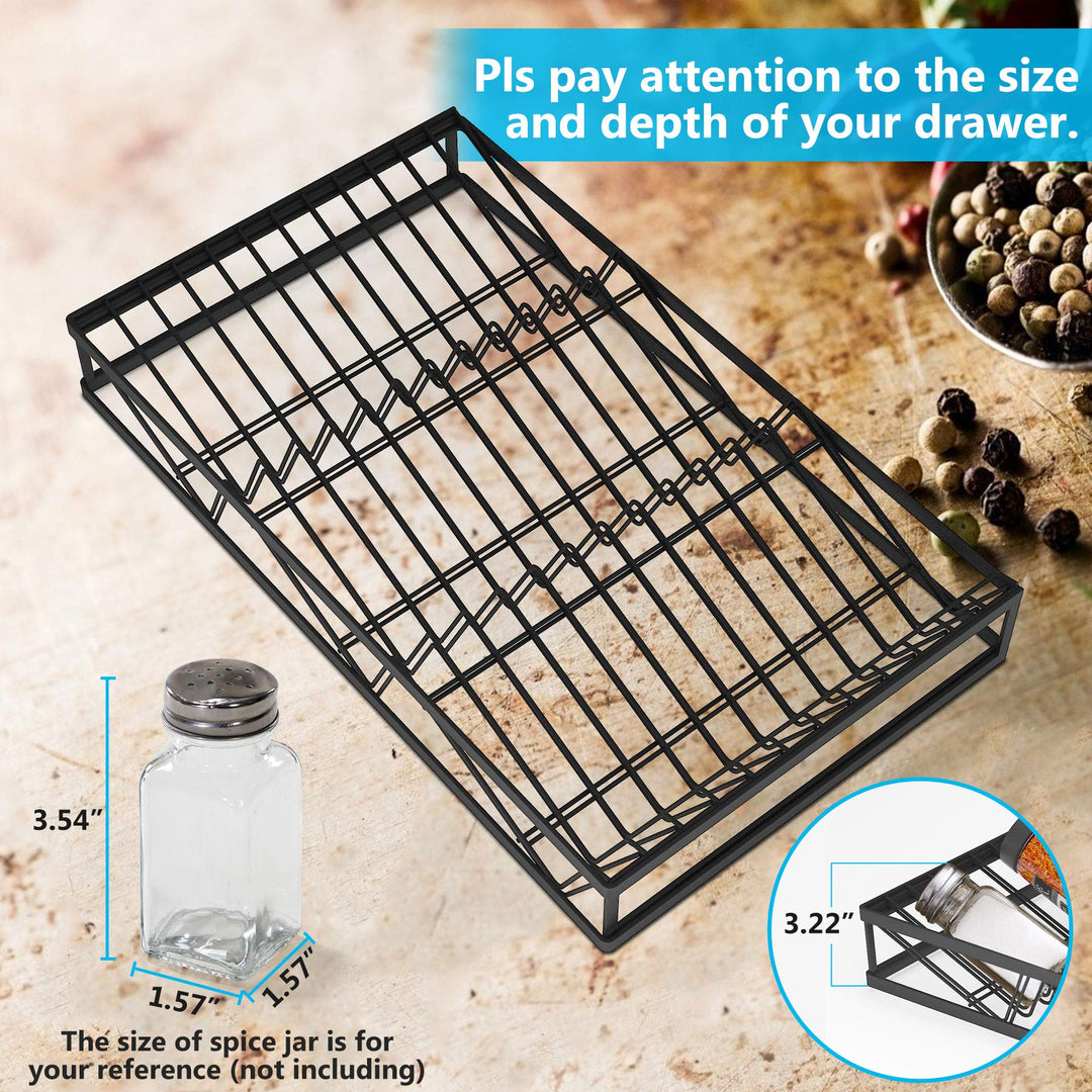 Expandable Spice Drawer Organizer Insert, Kitchen Spice Organizer Drawer, 3-Tier Spice Rack Organizer with Protection Railing (7.87 to 15.74 w) (Black)
