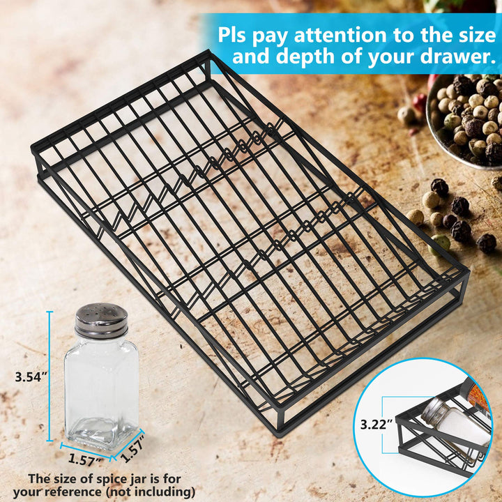 Expandable Spice Drawer Organizer Insert, Kitchen Spice Organizer Drawer, 3-Tier Spice Rack Organizer with Protection Railing (7.87 to 15.74 w) (Black)
