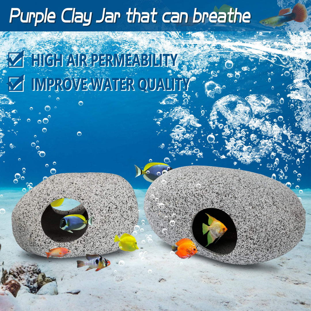 Aquarium Decorations Cave Betta Fish Tank Accessories Rock Cave Decor for Shrimp Cichlid Hiding Breeding Small Fish Bowl Hide Decoration Betta Toys Hideout Stones House(2pcs)