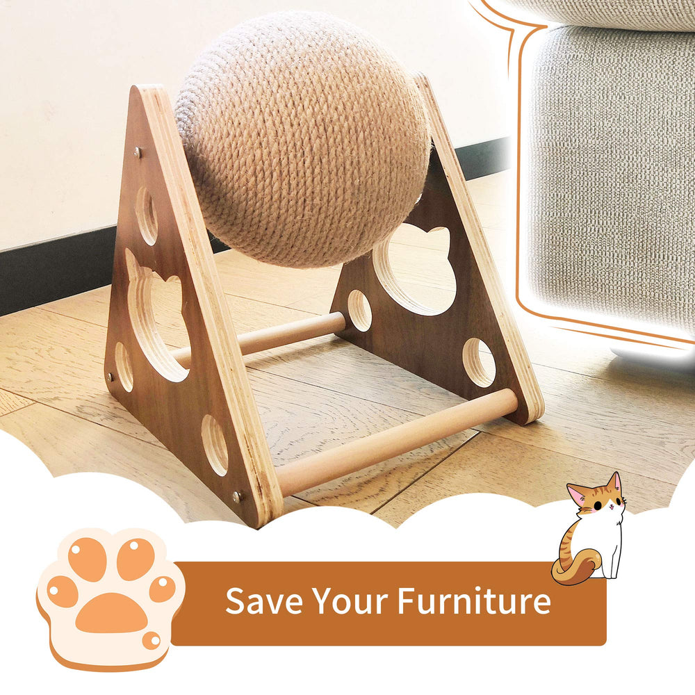 Natural Sisal Cat Scratching Ball, Scratcher Toy, for Cats and Kittens, Interactive Solid Wood Pet Toy, Diameter 6.5 Inch