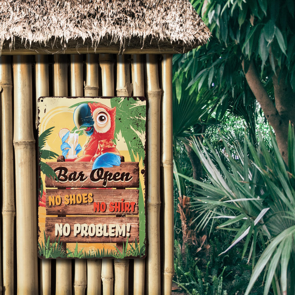 Tiki Bar Sign, Tiki Bar Decor with No Shoes, No Shirt, No Problem Design, 8x12, 4 Screws Incl, Fun Tiki Sign for Your Tiki Bar, Tiki Bar Decorations for Outside Patio