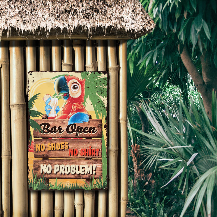 Tiki Bar Sign, Tiki Bar Decor with No Shoes, No Shirt, No Problem Design, 8x12, 4 Screws Incl, Fun Tiki Sign for Your Tiki Bar, Tiki Bar Decorations for Outside Patio
