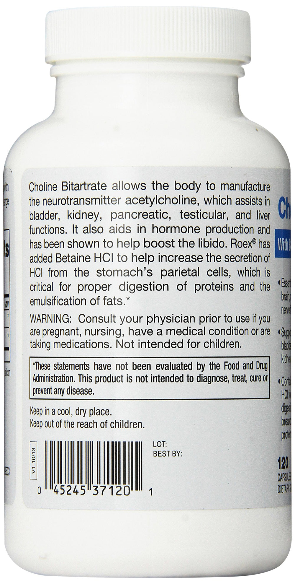 Vitamins | Choline Bitartrate | Improved Brain Activity | Cellular Function | Nutritional-Supplement | 120 Count