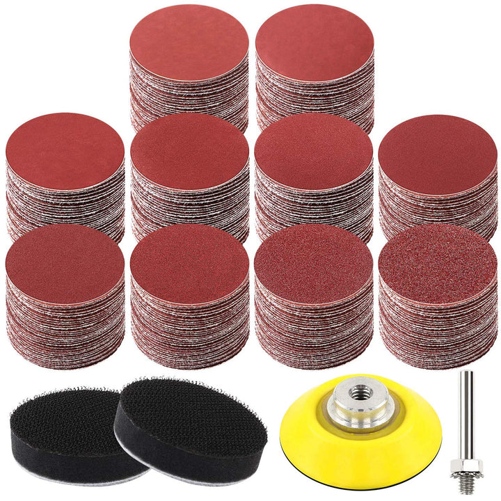 300pcs 2 Inches Sanding Discs Pad Kit for Drill Sanding Grinder Rotary Tools with Backer Plate Shank and Soft Foam Buffering Pad, Sandpapers Includes 60-3000 Grit