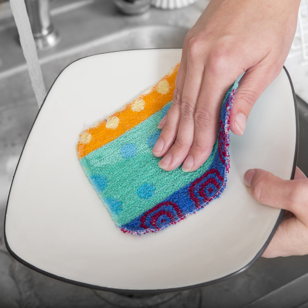 Reusable Dish Scrubber Sponge Set - Non-Scratch Scouring Pads &amp; Scrubbing Cloths Made of Natural Organic Cotton Fibers with Food-Grade Hardener Coating for Kitchen, Bathroom and Household Cleaning (2)
