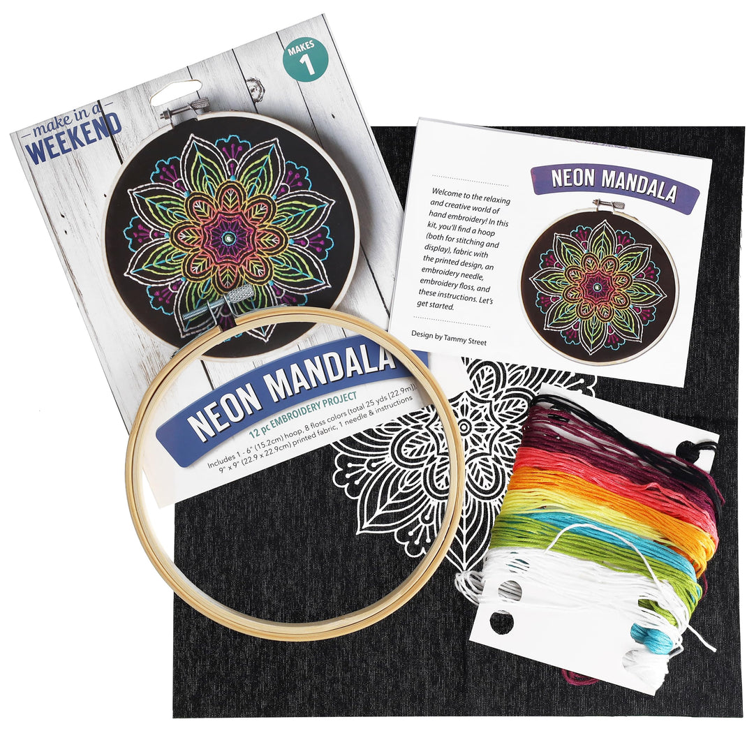 Leisure Arts Embroidery Kit 6 Neon Mandala- cross stitc